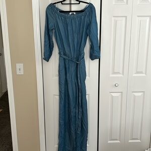 Michael Kors Off Shoulder Denim Jumpsuit Small